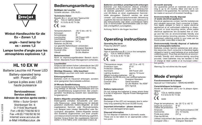 Image de la première page du manuel de l'appareil HL 10 EX W