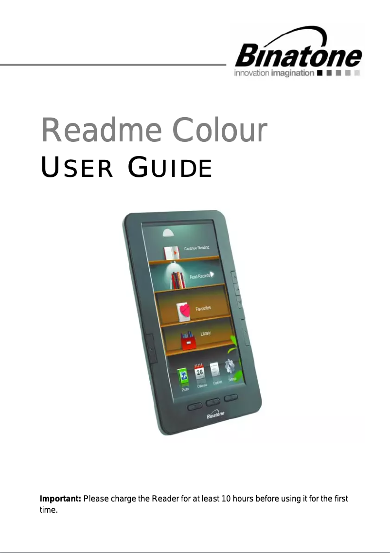 Page n°1 - Manuel utilisateur Binatone ReadMe Colour