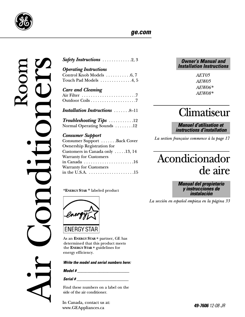 Image de la première page du manuel de l'appareil AEW05LM
