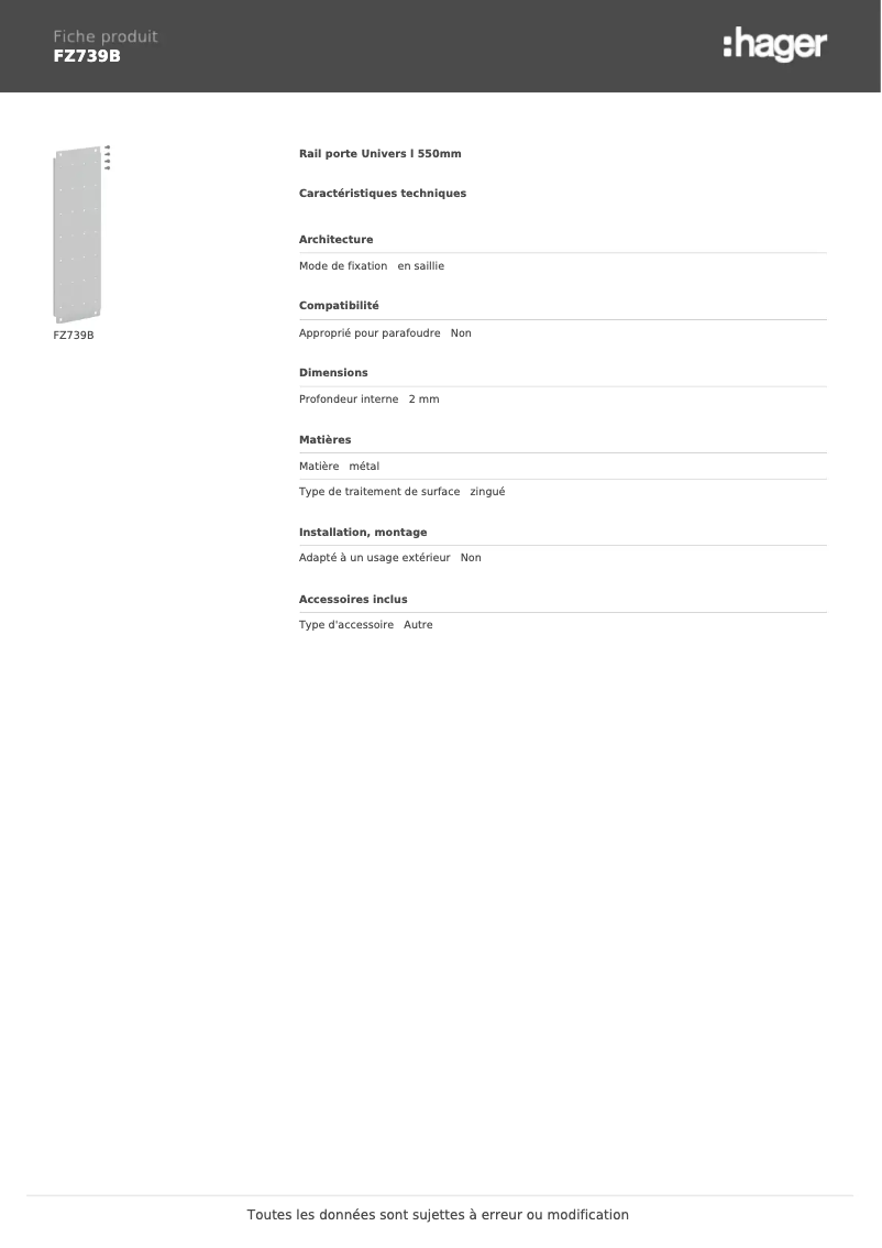 Page n°1 - Manuel utilisateur Hager FZ739B