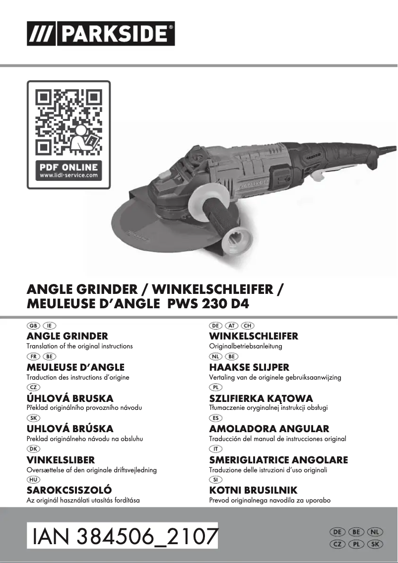 Page n°1 - Manuel utilisateur Parkside PWS 230 D4