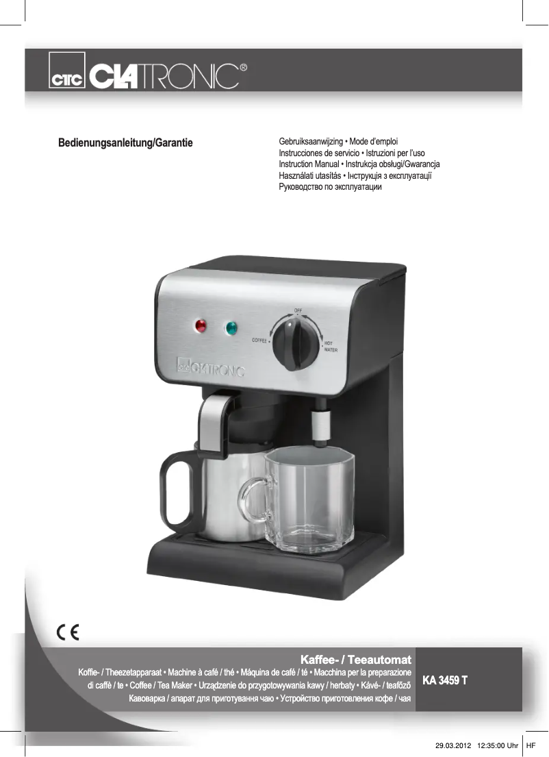 Page 1 de la notice Manuel utilisateur Clatronic KA 3459 T