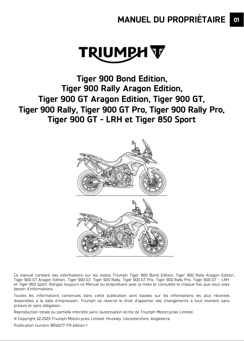 Image de la première page du manuel de l'appareil Tiger 850 Sport (2024)