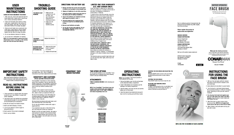 Page 1 de la notice Manuel utilisateur Conair FCB6M