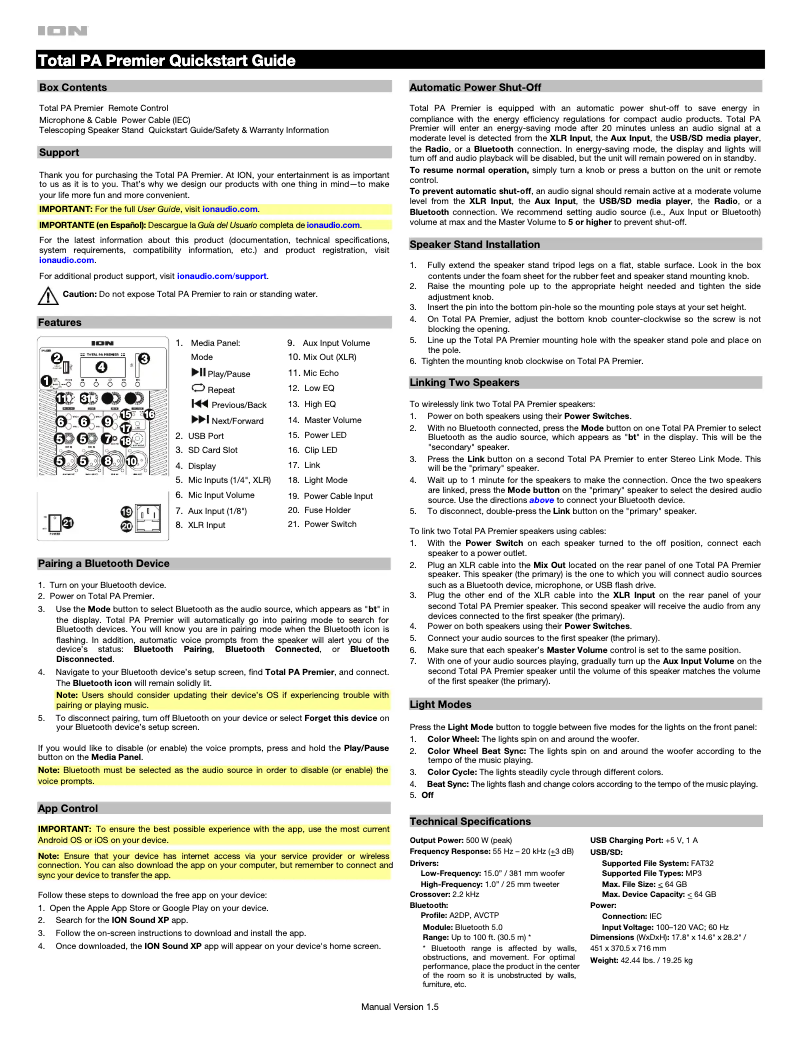 Page 1 de la notice Guide de démarrage rapide ION Total PA Premier