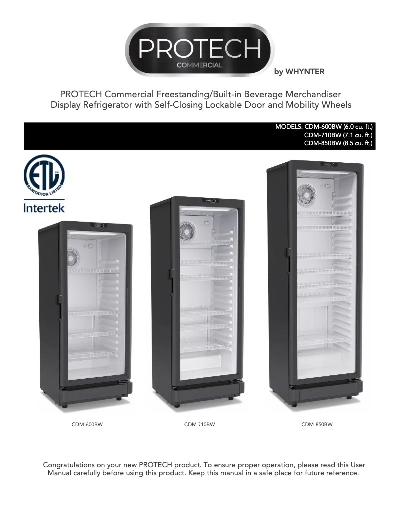 Page 1 de la notice Manuel utilisateur Whynter CDM-850BW