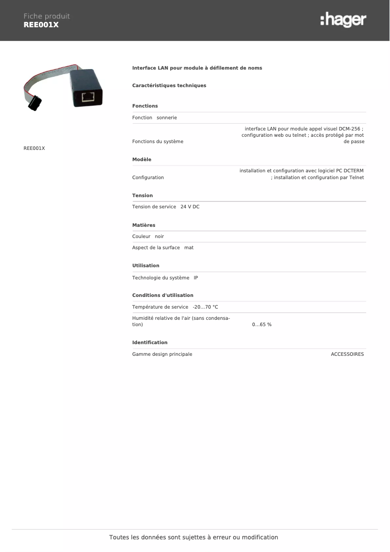 Image de la première page du manuel de l'appareil REE001X