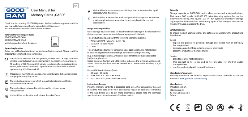 Page 1 de la notice Manuel utilisateur Goodram S1A0-0160R12