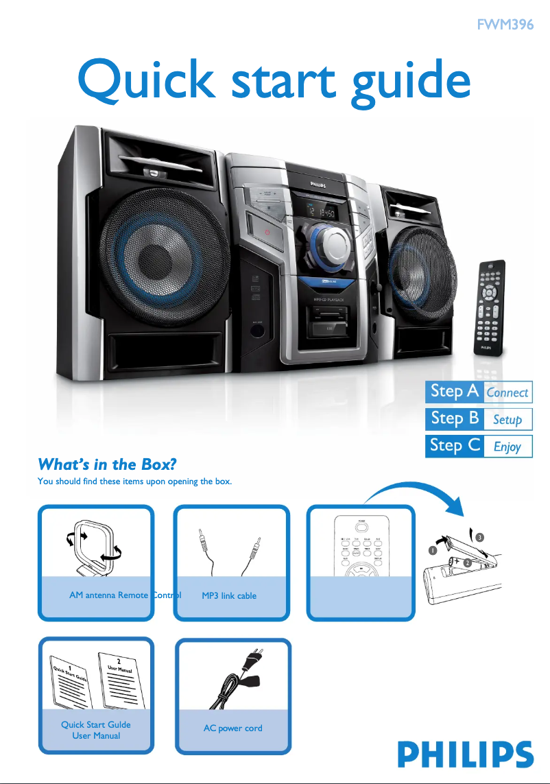 Page 1 de la notice Guide de démarrage rapide Philips FWM396
