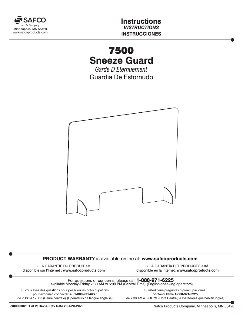 Page 1 de la notice Manuel utilisateur Safco 7500