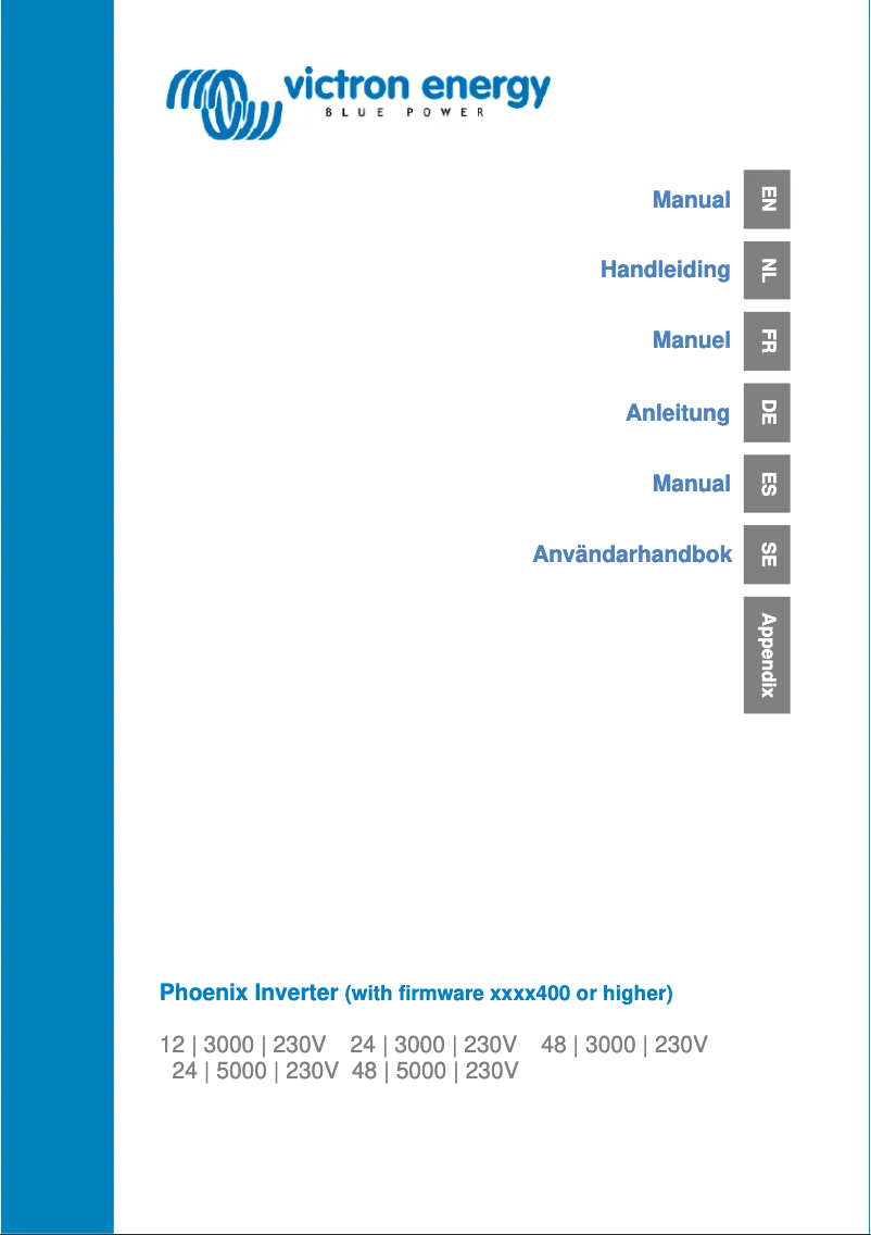 Page 1 de la notice Manuel utilisateur Victron Energy Phoenix Inverter 12/3000 230V