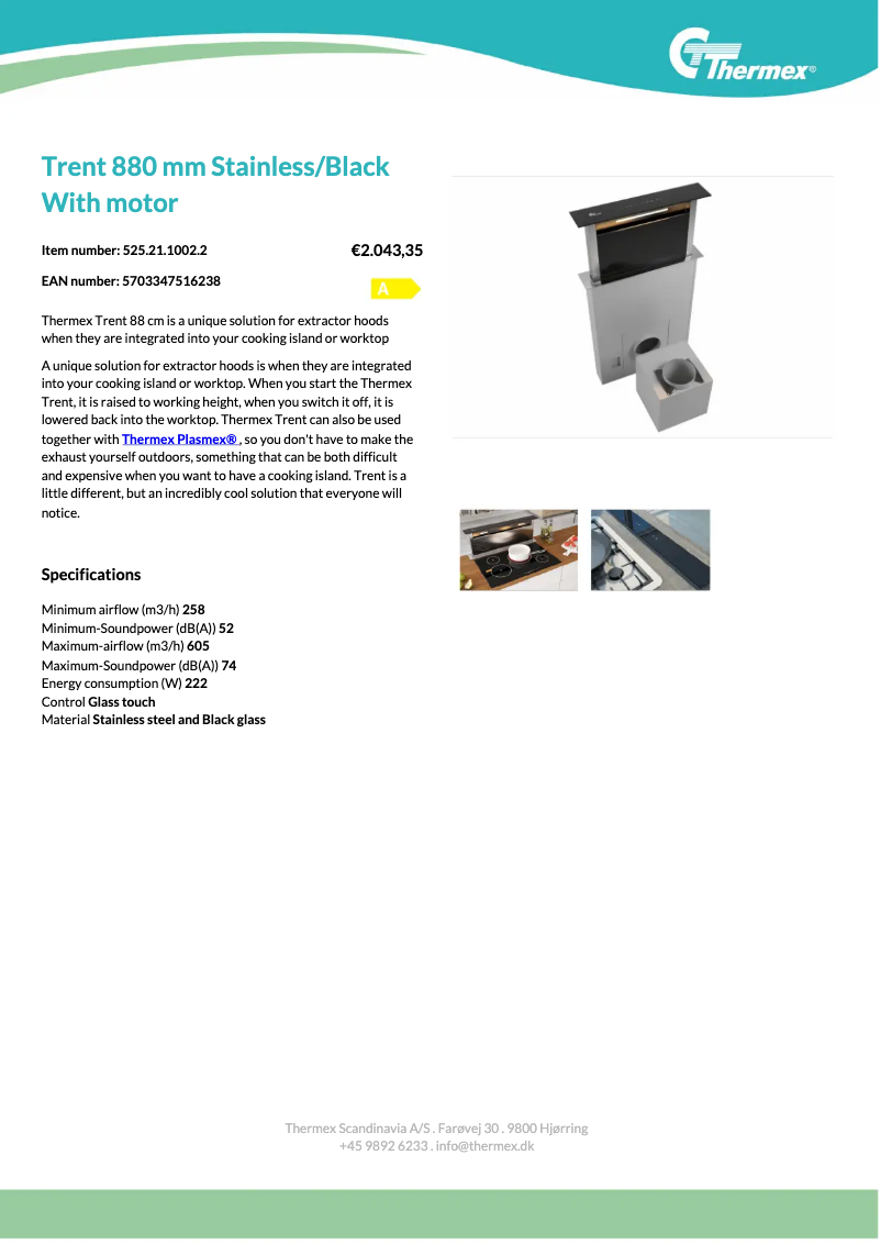Page 1 de la notice Fiche technique Thermex Trent