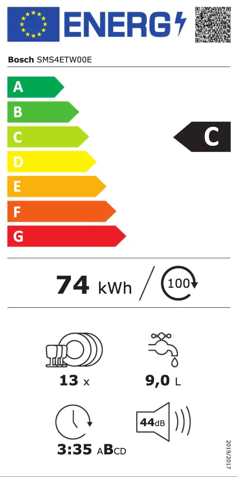 Página 1 del manual Etiqueta energética Bosch SMS4ETW00E