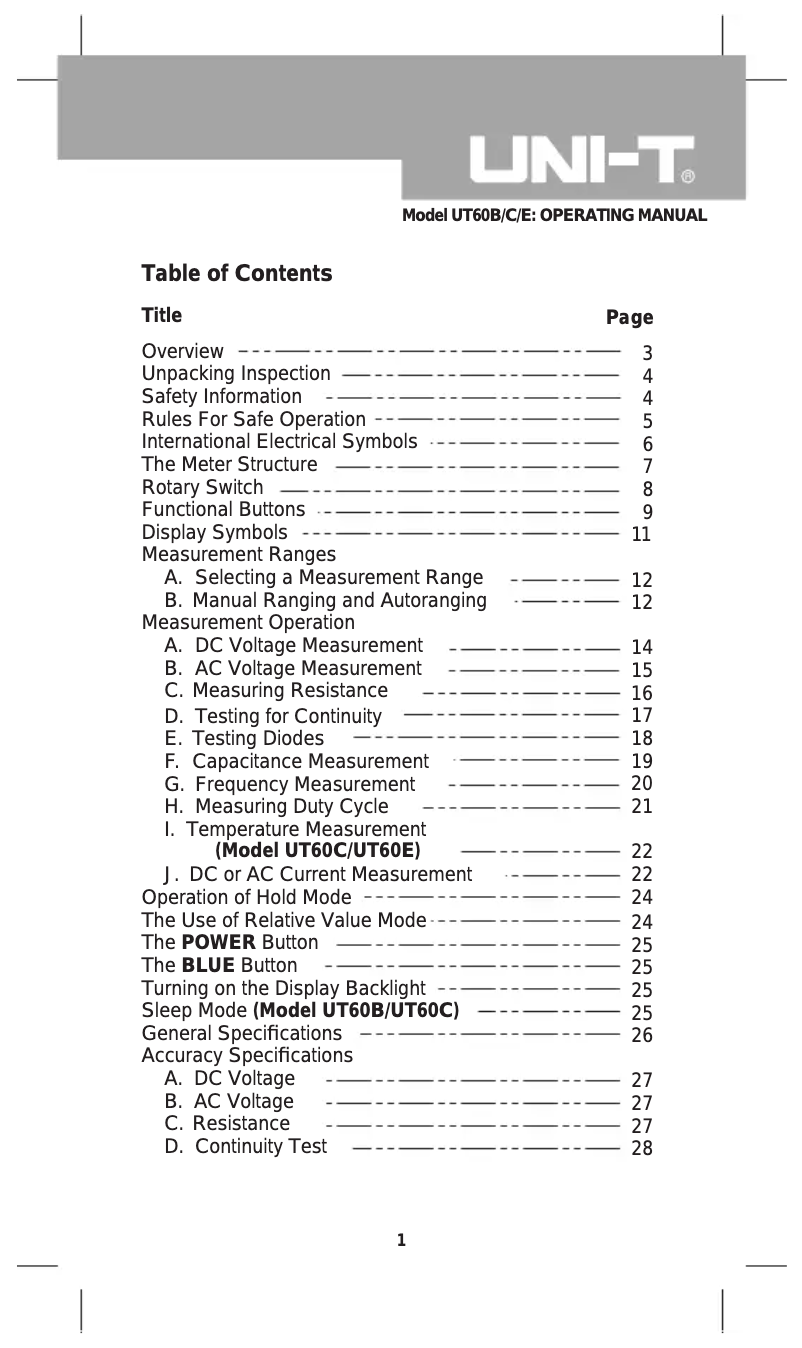 Image de la première page du manuel de l'appareil UT60C