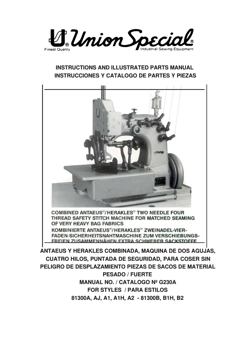 Page 1 de la notice Manuel utilisateur Union Special 81300A