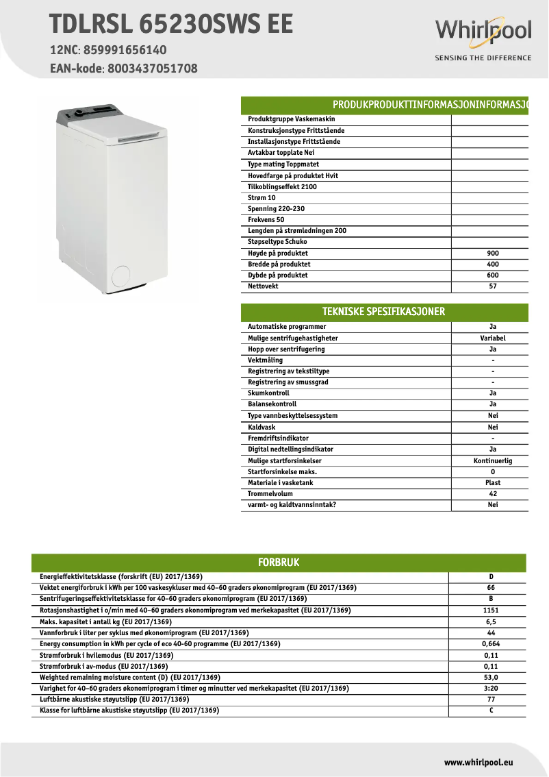 Imagen de la primera página del manual del dispositivo TDLRSL 65230SWS EE