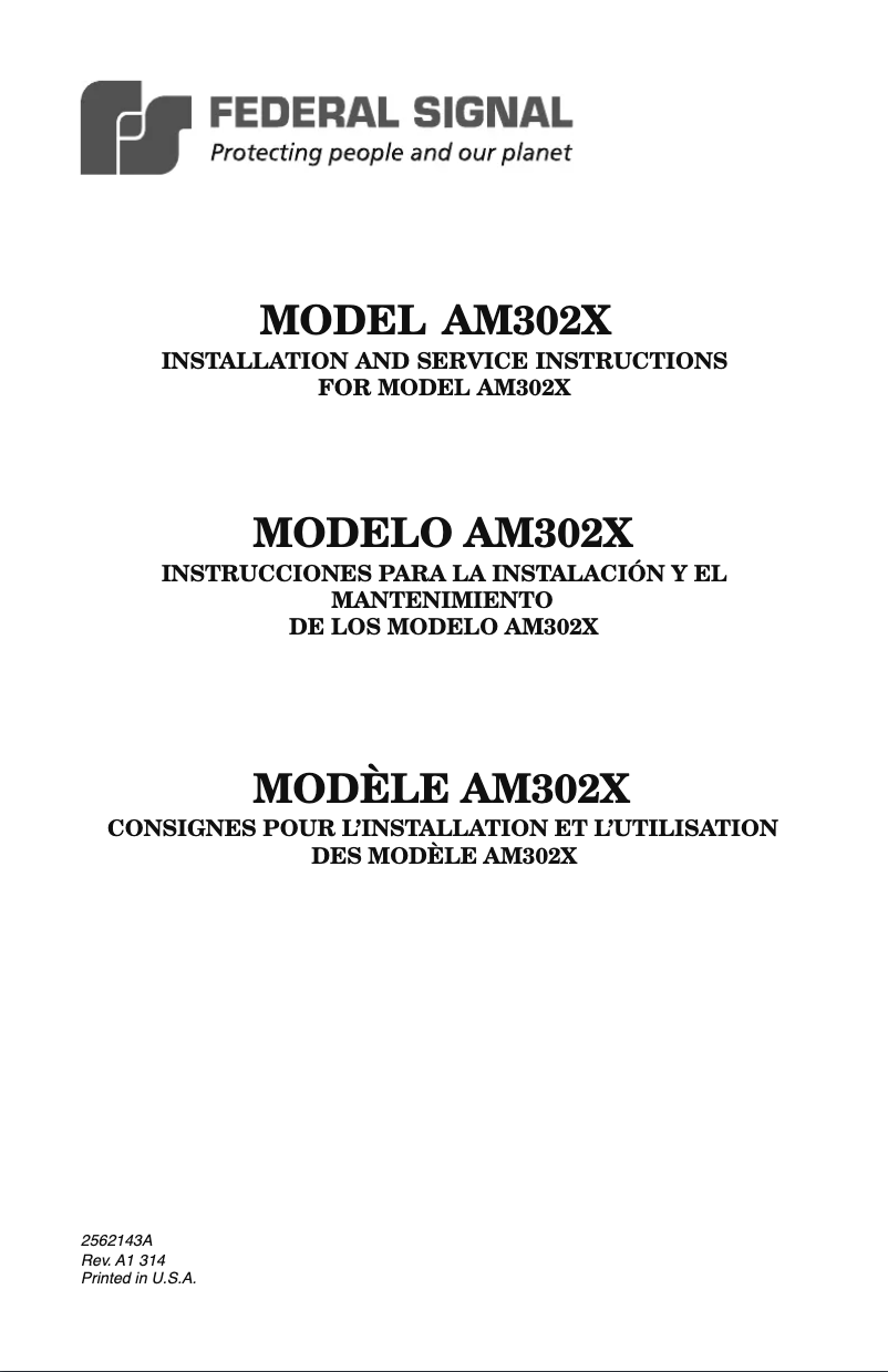 Page n°1 - Manuel utilisateur Federal Signal AudioMaster AM302X