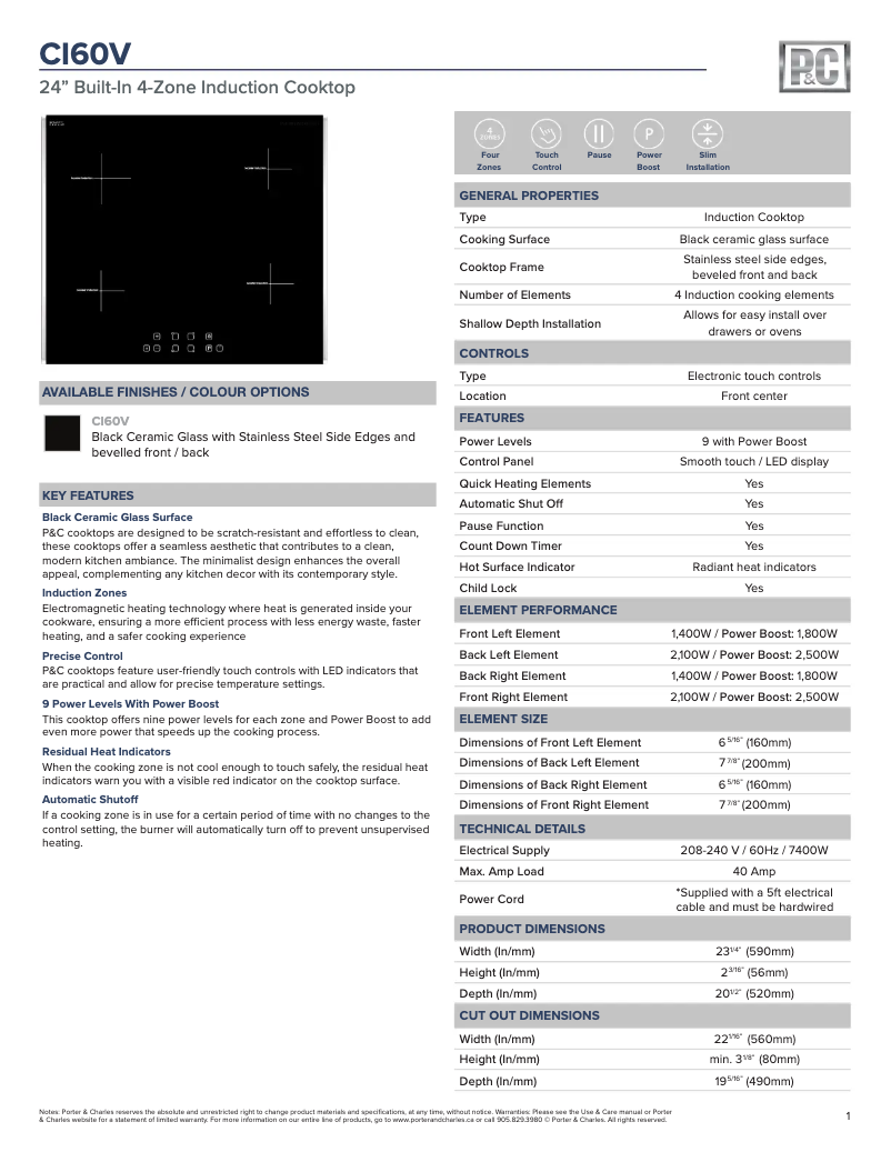 Page n°1 - Fiche technique Porter & Charles CI60V