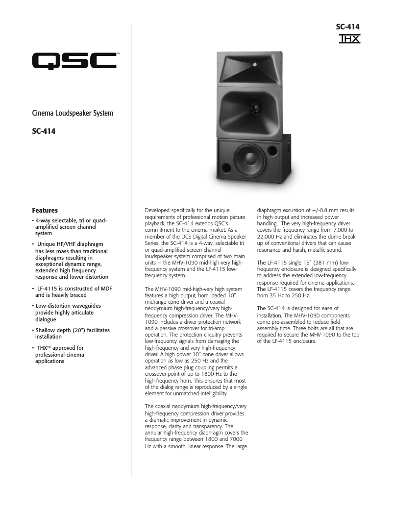 Page 1 de la notice Fiche technique QSC SC-414