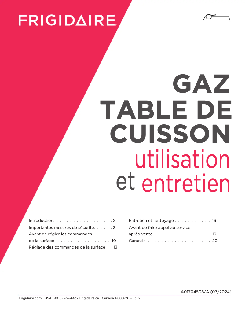 Page 1 de la notice Manuel utilisateur Frigidaire PCCG3680AS