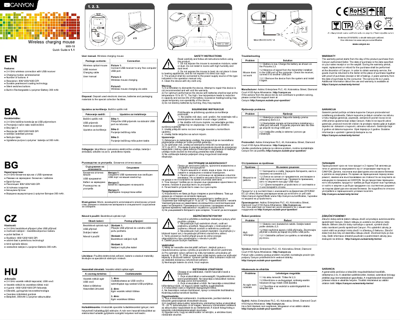 Page n°1 - Manuel utilisateur Canyon MW-18
