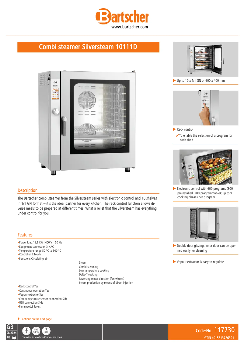 Page 1 de la notice Fiche technique Bartscher 117730