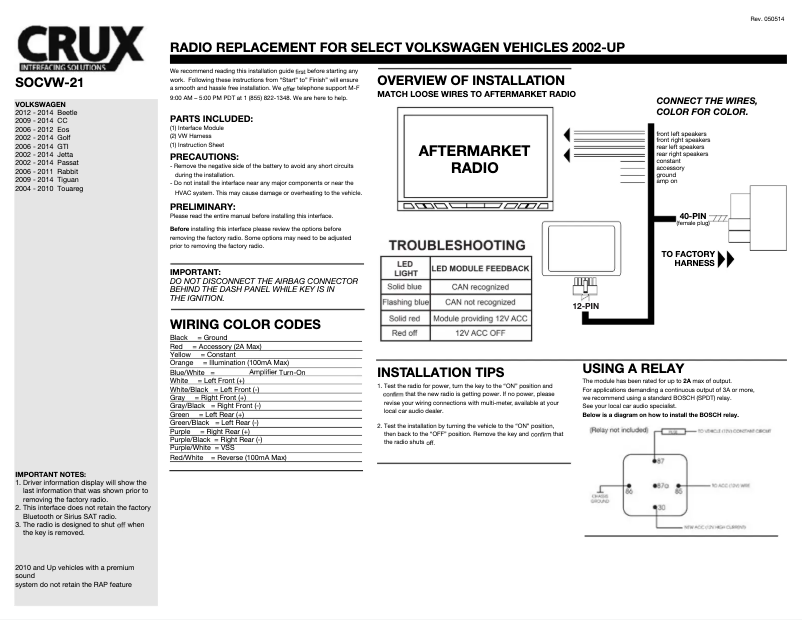 Page n°1 - Manuel utilisateur CRUX SOCVW-21