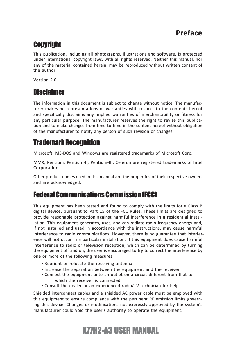 Page 1 de la notice Manuel utilisateur ECS X77H2-A3