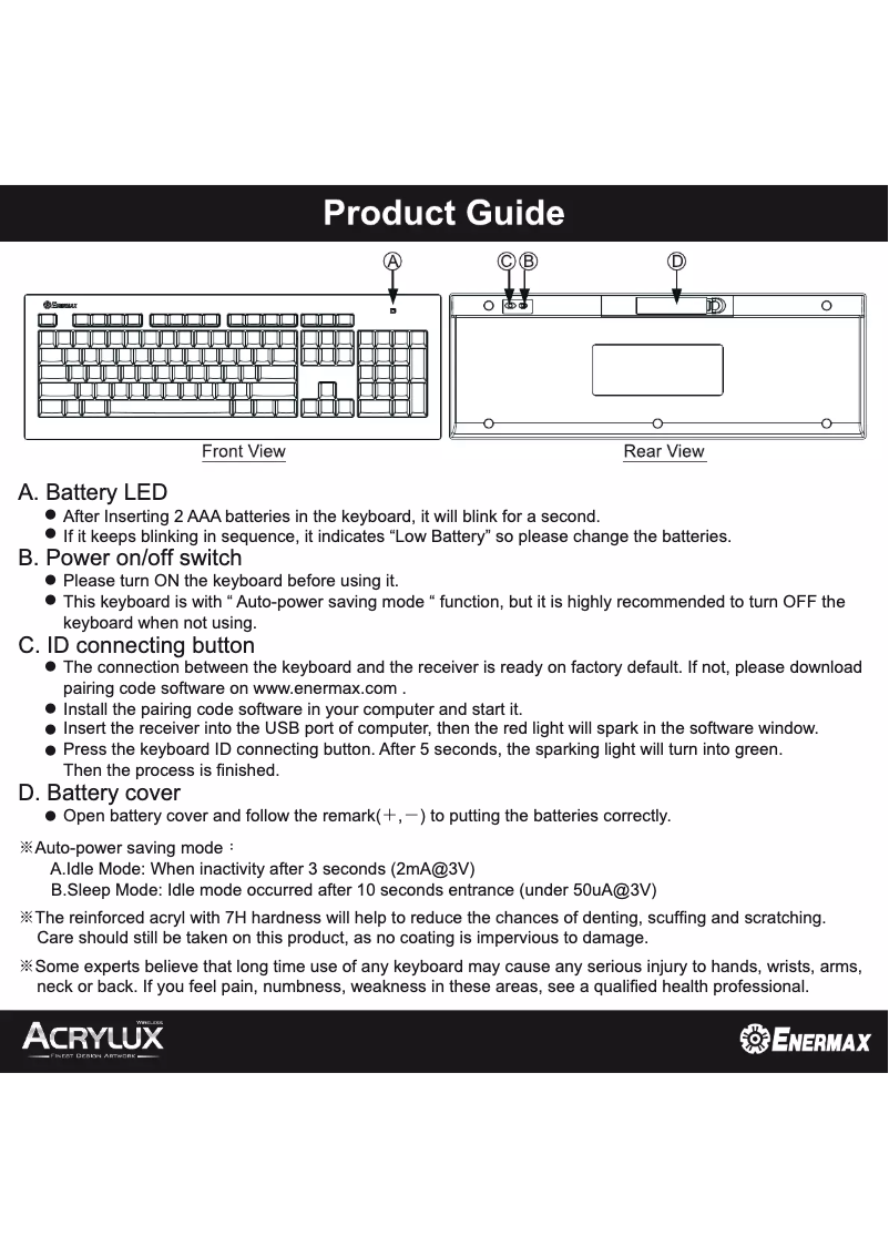 Page n°1 - Manuel utilisateur Enermax Acrylux