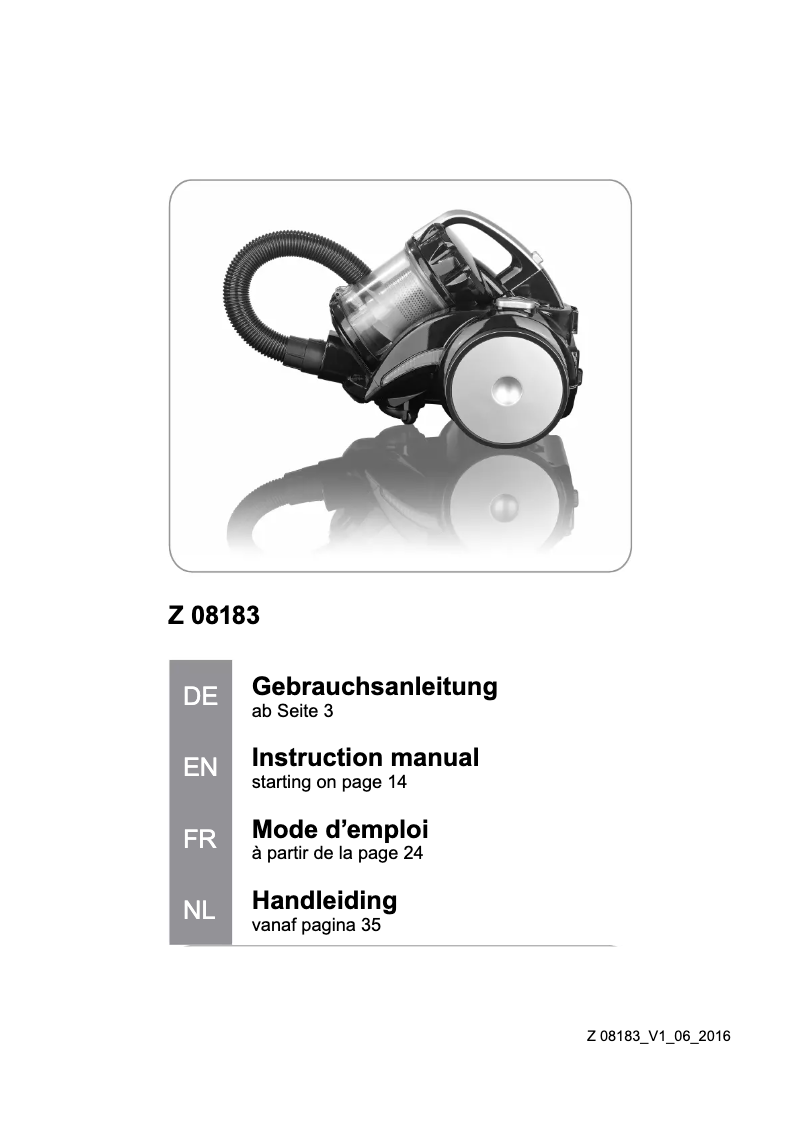 Page 1 de la notice Manuel utilisateur Cleanmaxx Z 08183