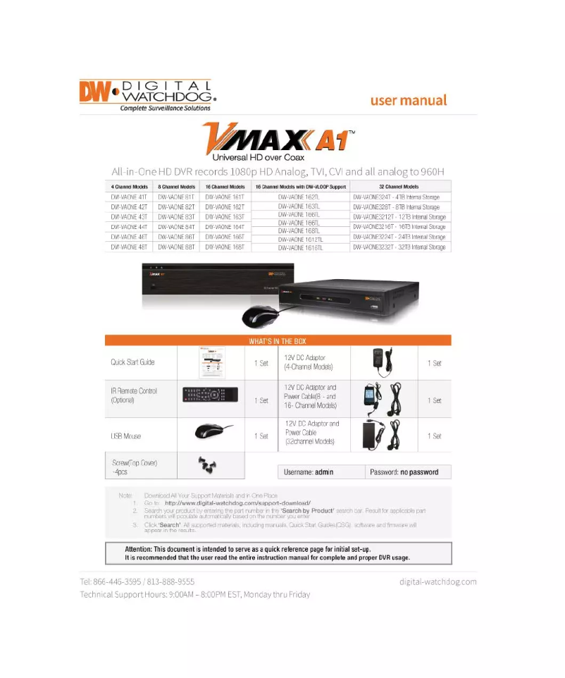 Page n°1 - Manuel utilisateur Digital Watchdog VMAX A1 DW-VAONE 4