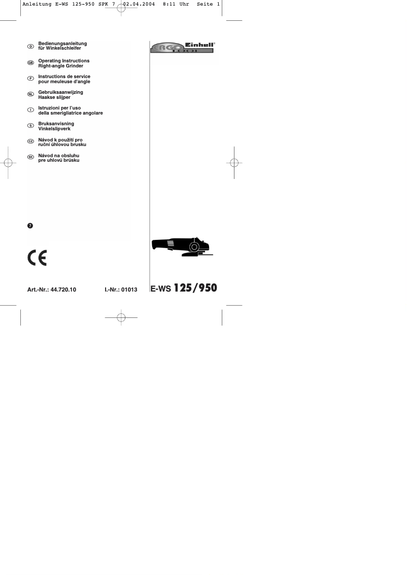 Image de la première page du manuel de l'appareil E-WS 125/950