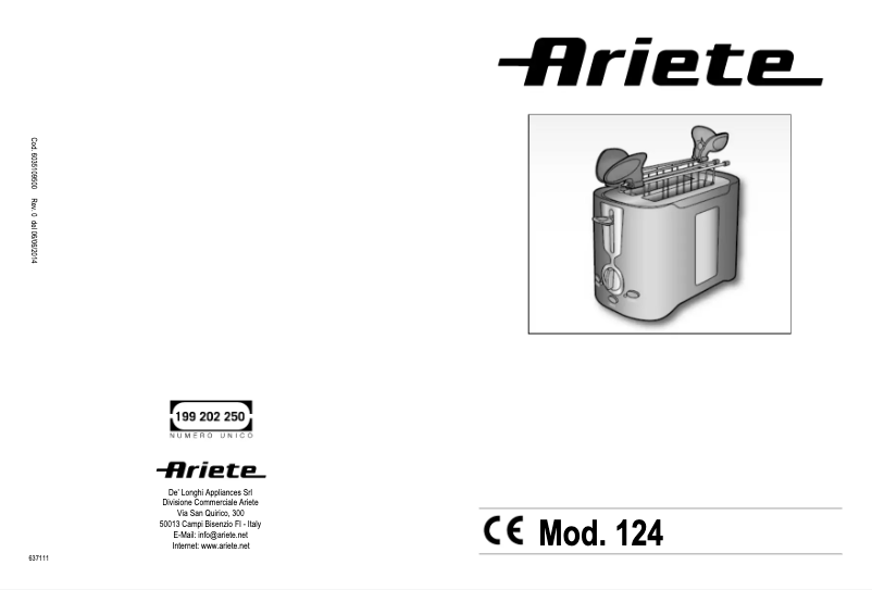 Page 1 de la notice Manuel utilisateur Ariete 124
