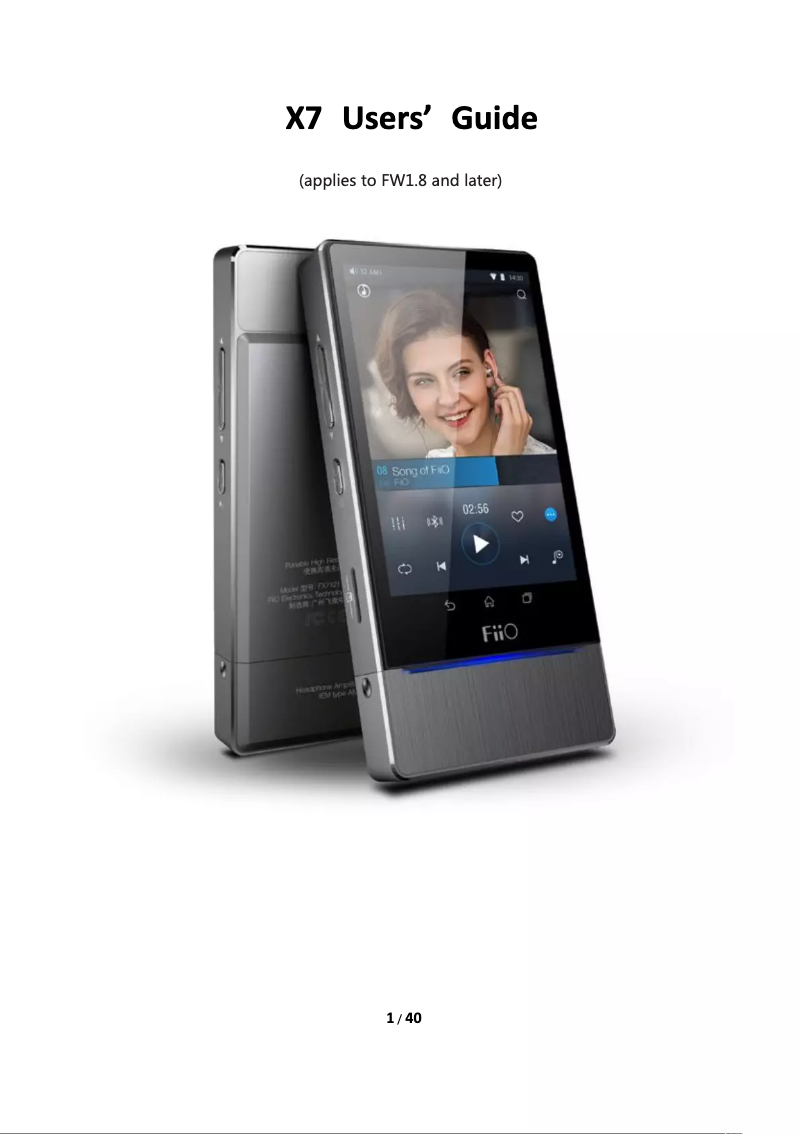 Page 1 de la notice Manuel utilisateur FiiO X7
