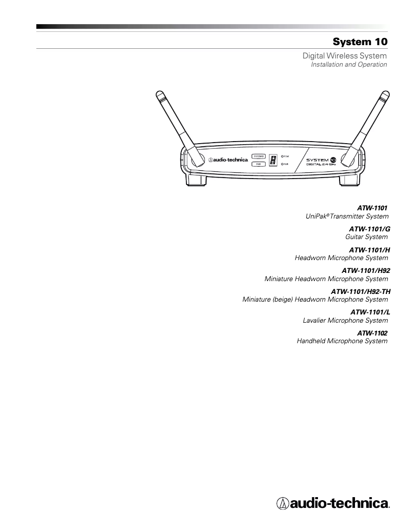 Page 1 de la notice Manuel utilisateur Audio-Technica System 10 ATW-1102
