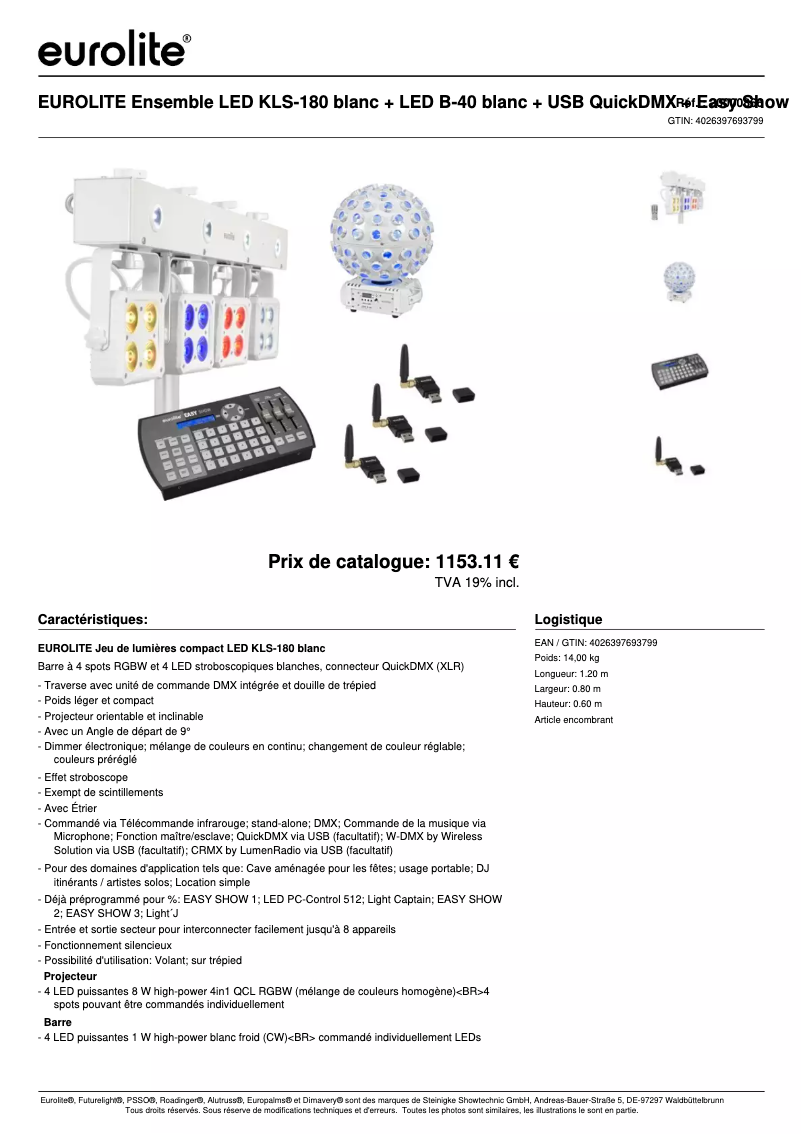 Page n°1 - Fiche technique Eurolite AKKU KLS-180