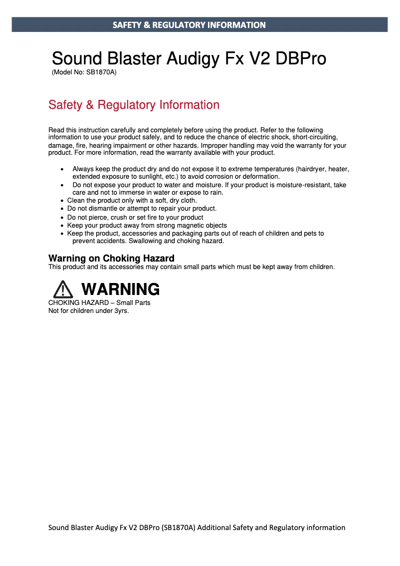 Page 1 de la notice Instructions de sécurité Creative Sound Blaster Audigy Fx V2 DBPro