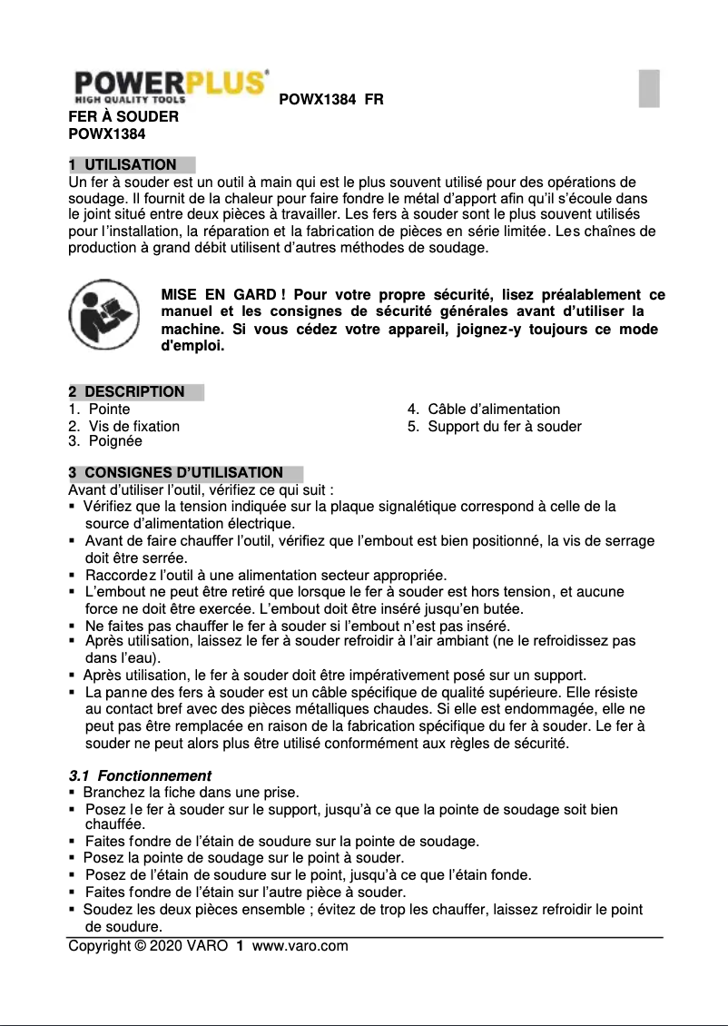 Page n°1 - Manuel utilisateur PowerPlus POWX1384