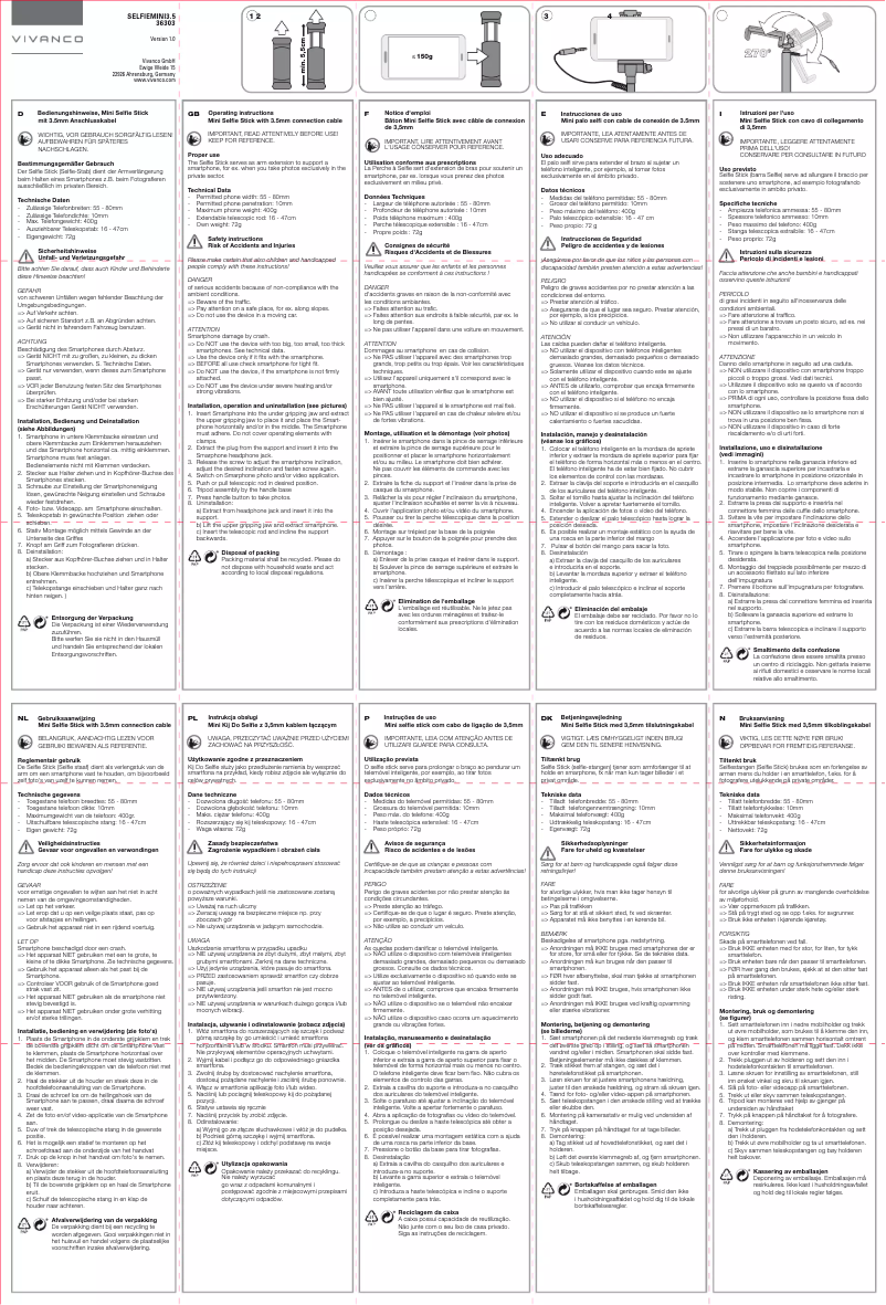 Page 1 de la notice Manuel utilisateur Vivanco SELFIEMINI3.5