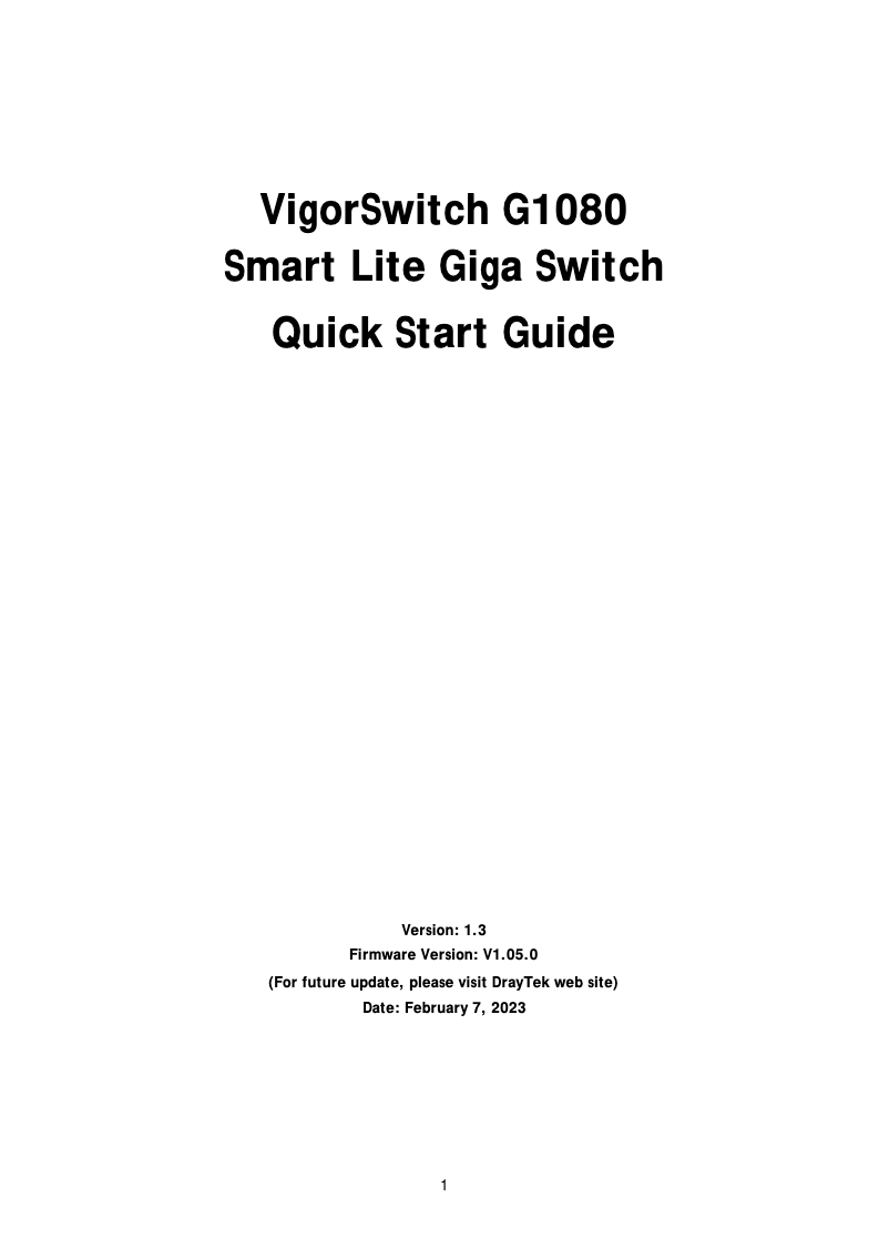 Page 1 de la notice Guide de démarrage rapide Draytek VigorSwitch G1080
