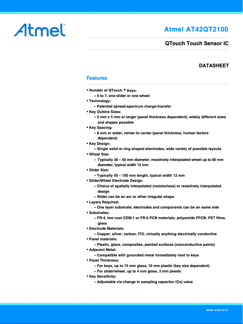 Page 1 de la notice Fiche technique Microchip AT42QT2100