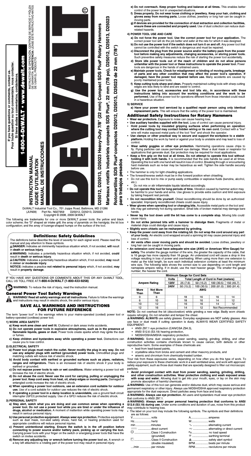 Page n°1 - Manuel utilisateur DeWalt D25012