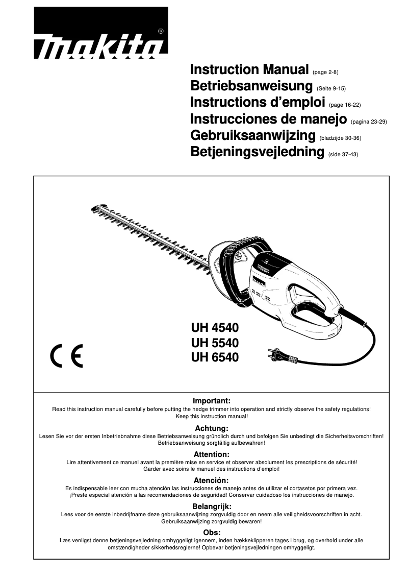 Page 1 de la notice Manuel utilisateur Makita UH6540