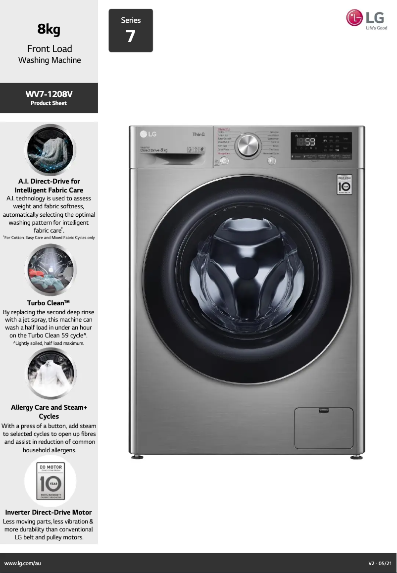 Page 1 de la notice Fiche technique LG WV7-1208V