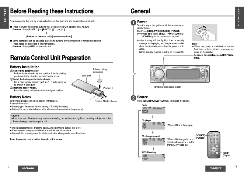 Page n°1 - Manuel utilisateur Panasonic CQ-DF602