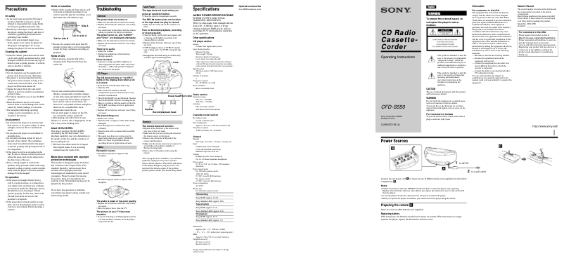 Page 1 de la notice Manuel utilisateur Sony CFD-S550