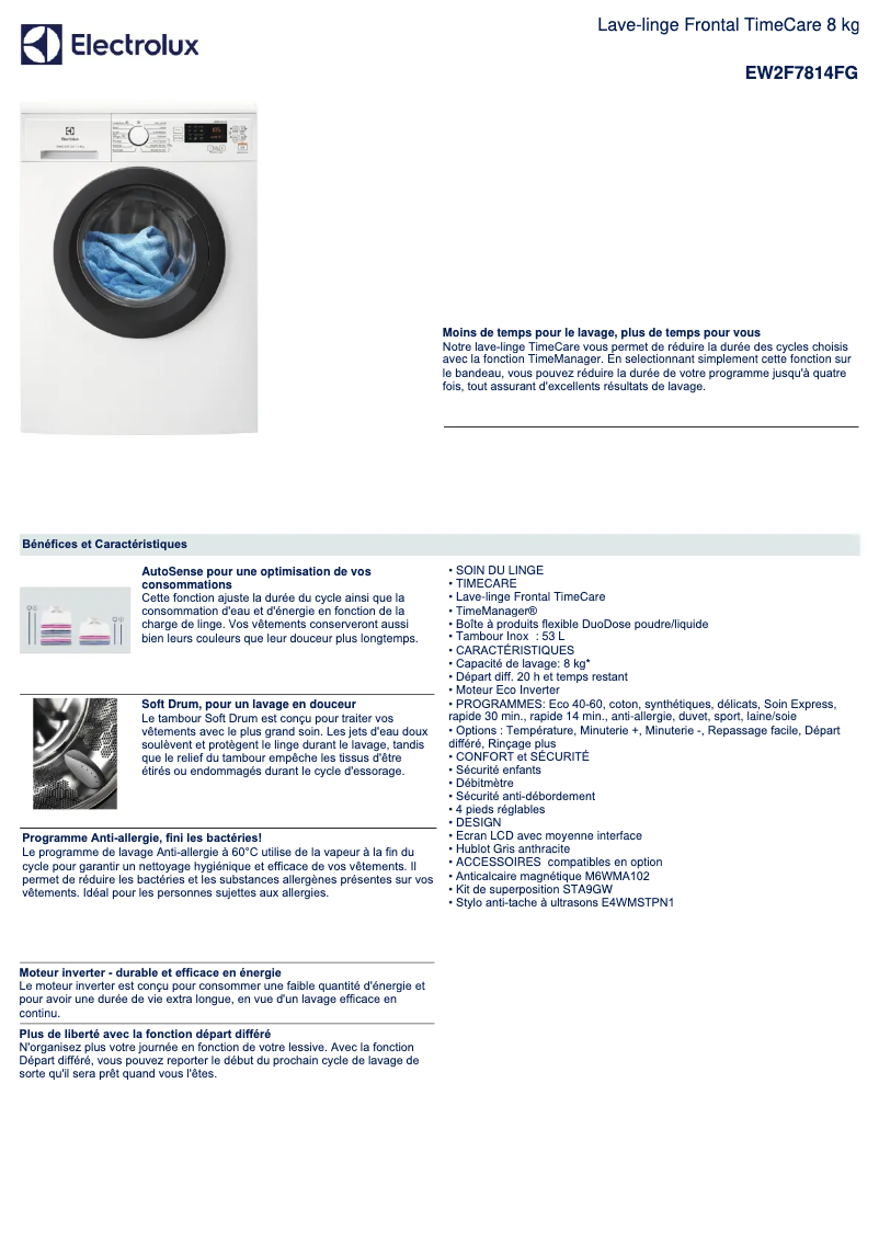 Image de la première page du manuel de l'appareil EW2F7814FG