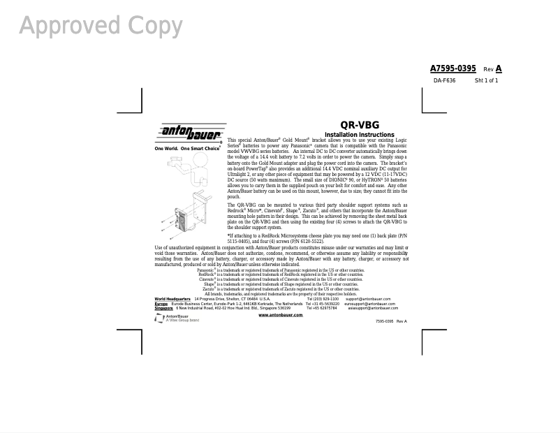 Page n°1 - Manuel utilisateur Anton/Bauer QRC-CA940