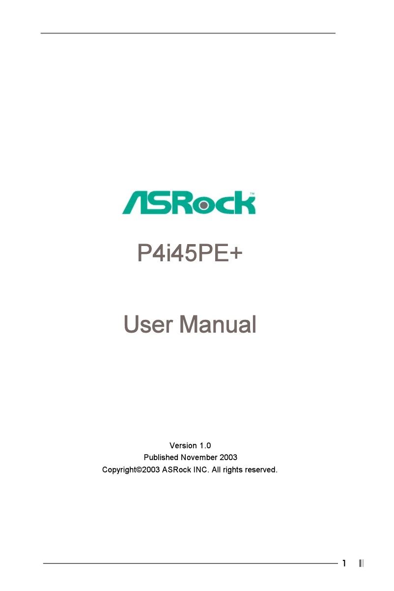 Page 1 de la notice Manuel utilisateur Asrock P4i45PE+