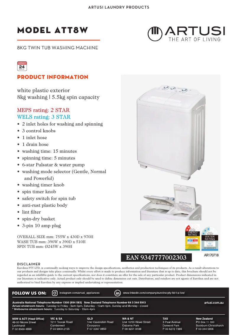 First page image of the manual for ATT8W